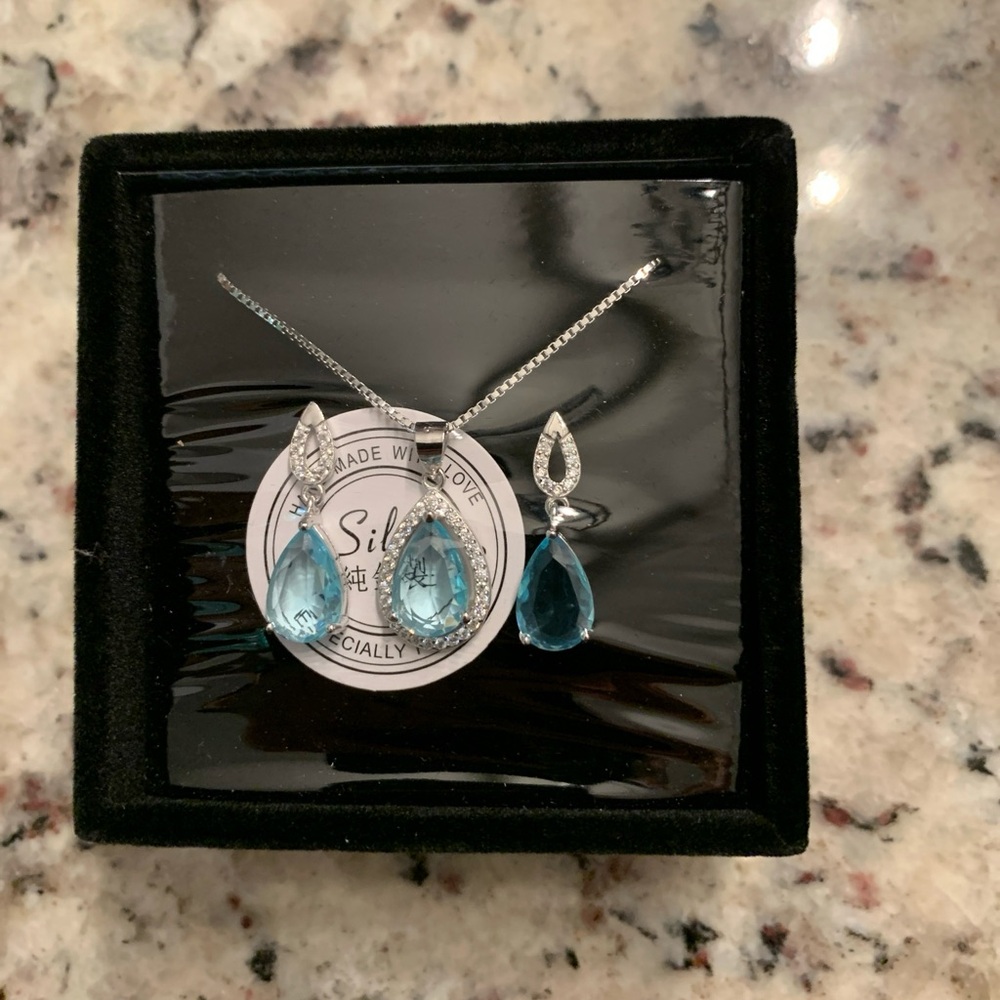 Blue and Silver Dangle Earrings with Aquamarine Birthstone